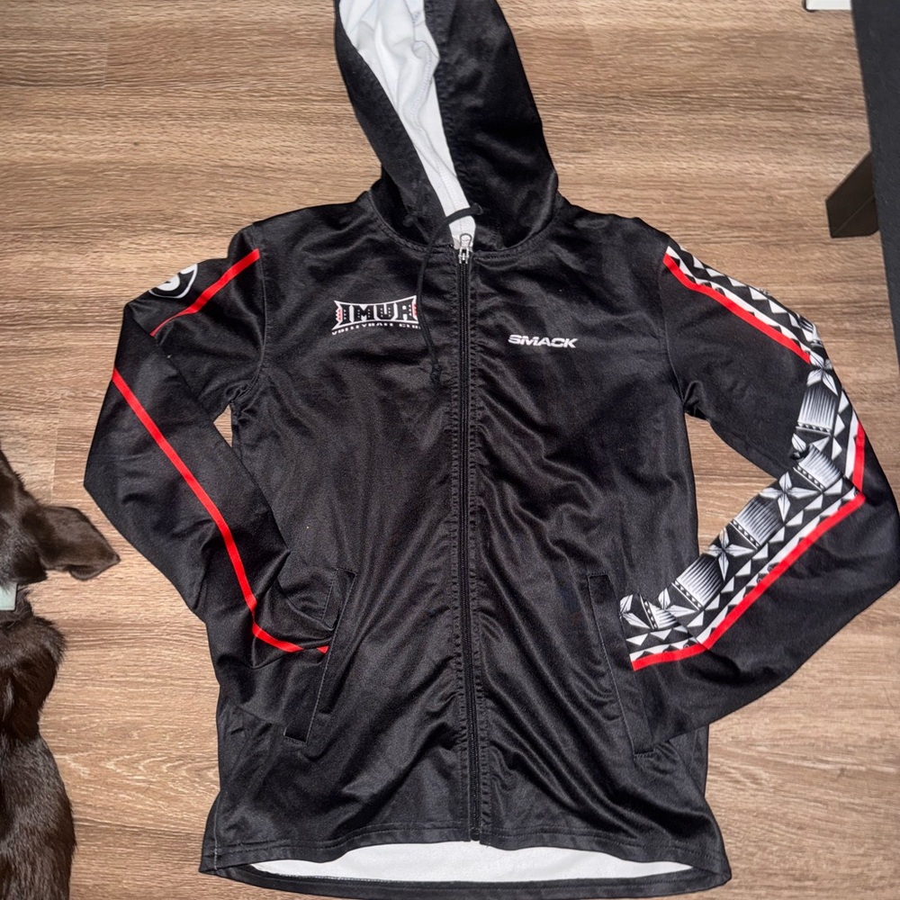 Black IMUH Volleyball Zip-Up Hoodie with Red & White Accents
